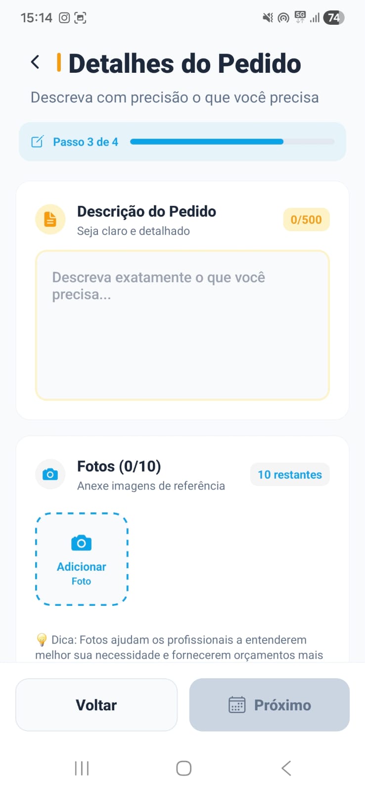 Tela do cliente 2